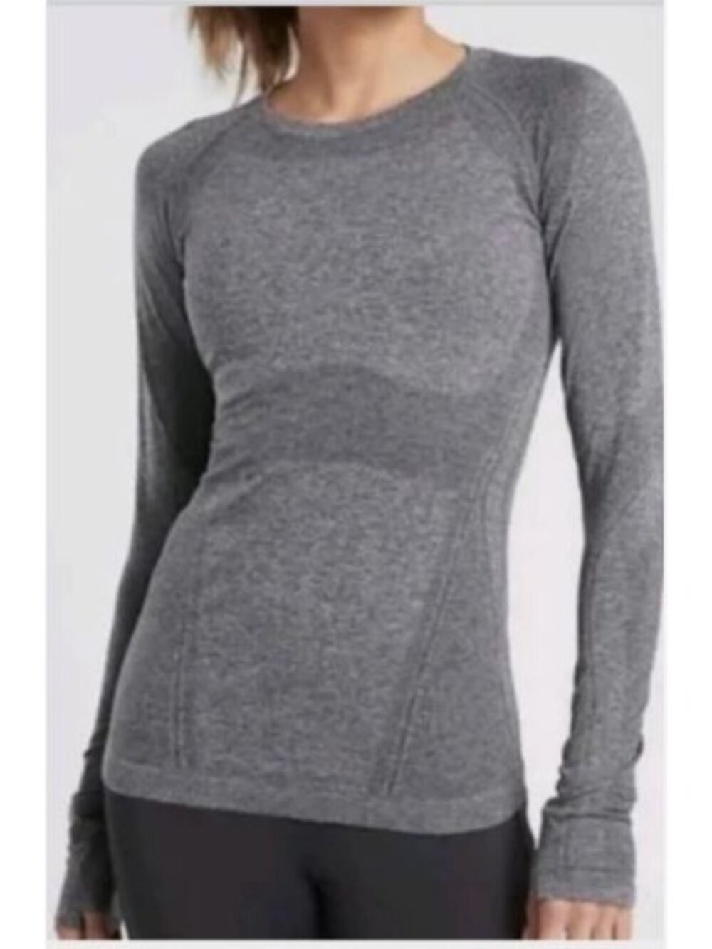 Athleta Top Womens Medium Gray Momentum Seamless Stretchy Workout Gym Yoga